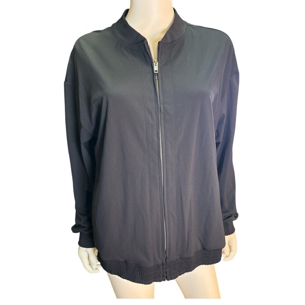 Soma WKND Tech Knit Bomber Jacket Black Women's Nylon/Spandex Size Large NWT